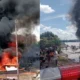 Kapal dagang terbakar hebat di dermaga Pasar Jelapat, Buntok (foto: MediaSurya/warga setempat)