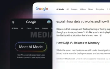Gambar ini menunjukkan bagaimana AI Mode muncul sebagai tab baru di Google Search, berdampingan dengan opsi pencarian lain seperti "All" dan "Places".