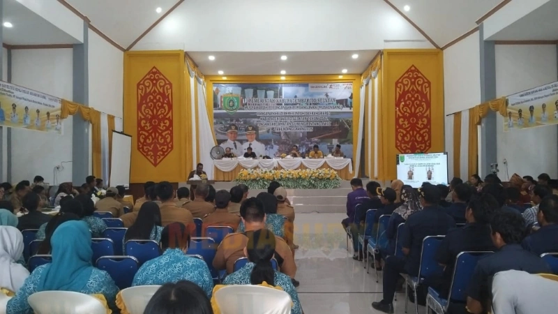 Musrenbang RKPD 2026 Barito Selatan dihadiri Wabup Khristianto Yudha bersama DPRD dan OPD di aula kecamatan.