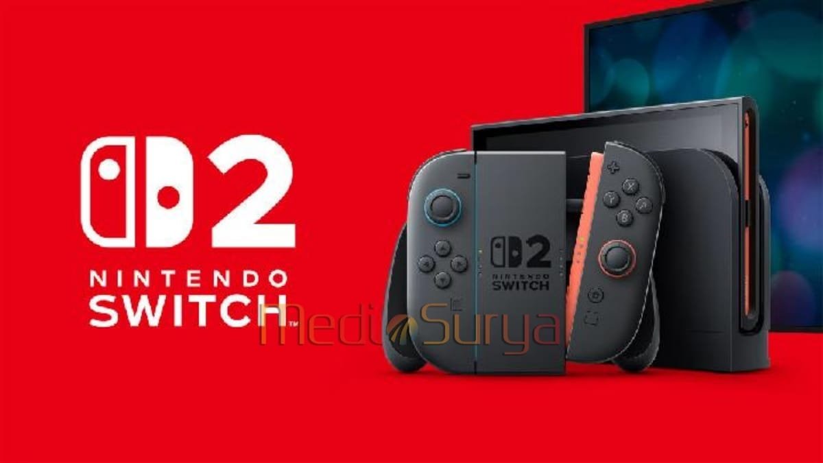 Tampilan resmi Nintendo Switch 2 dengan desain baru dan dock, dirilis global 5 Juni 2025.