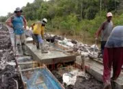 bergotong royong melakukan pengecoran jalan Warga dan Satgas TMMD Kodim 1012/Buntok Gotong Royong Tuntaskan Pengecoran Jalan