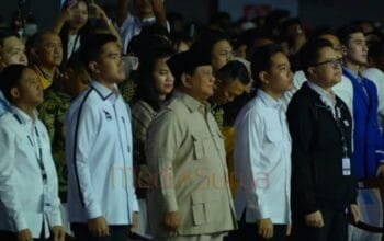 Presiden RI Prabowo Subianto (tiga kiri) menghadiri penutupan kongres Partai Solidaritas Indonesia (2025) di Edutorium KH Ahmad Dahlan, Universitas Muhammadiyah Surakarta (UMS)