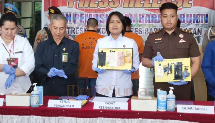 Polres Barsel Musnahkan 57,35 Gram Sabu dari Tiga Tersangka 