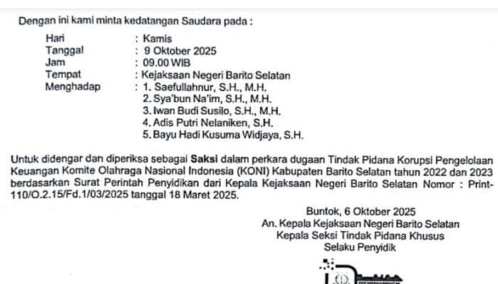 Penetapan Tersangka Kasus KONI Barsel Diduga Tak Prosedural, Kejari Pilih Bungkam